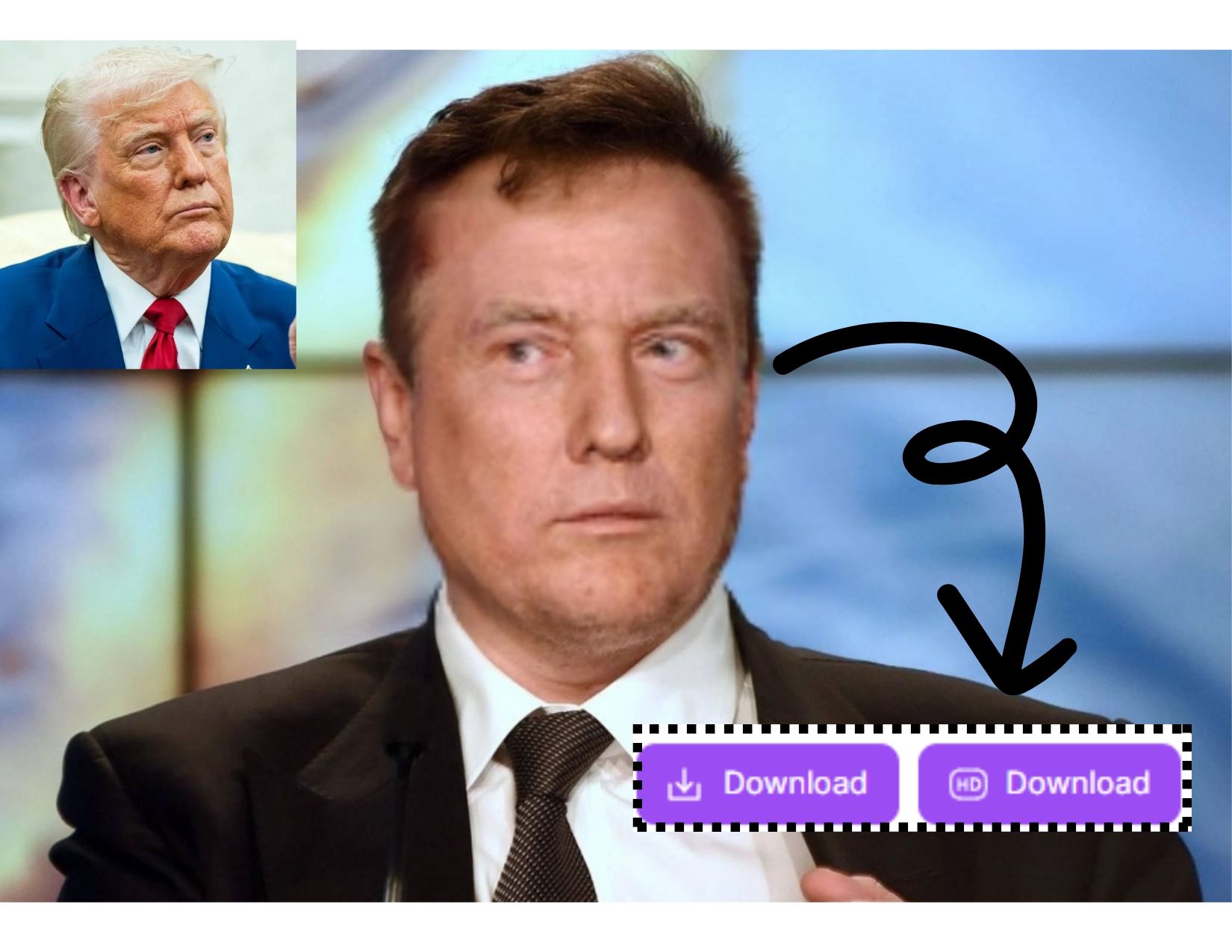 البرنامج التعليمي لـ GIF-Face-Swap الخطوة 3: بعد تحميل الصورة، انقر فوق الزر "Swap" لبدء تبديل الوجه. سيكون لديك الآن صورة GIF مع تبديل وجه ترامب بوجه إيلون موسك. أخيرًا، انقر فوق زر التنزيل في أسفل اليمين لحفظ ملف GIF الجديد.