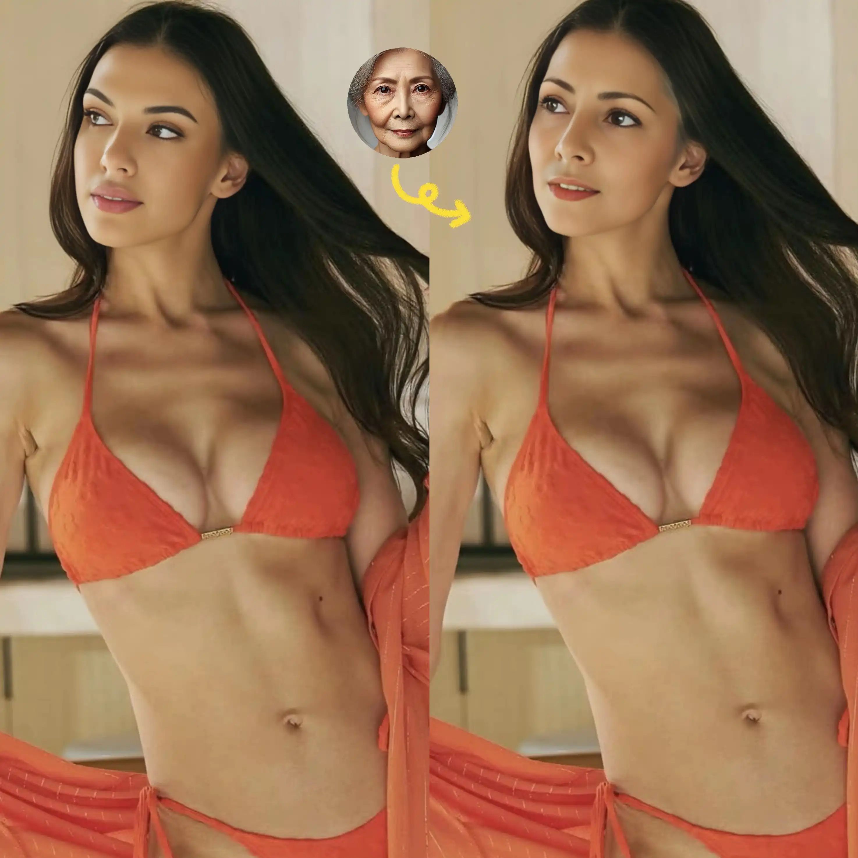 Remplacez le visage du vieil homme par le visage d'une fille sexy en bikini.