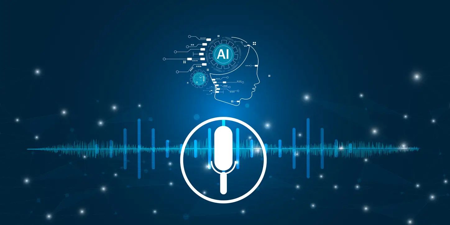 En visuell representasjon av AI-stemmevekslerteknologi, som fremhever kombinasjonen av stemmebehandling og AI.