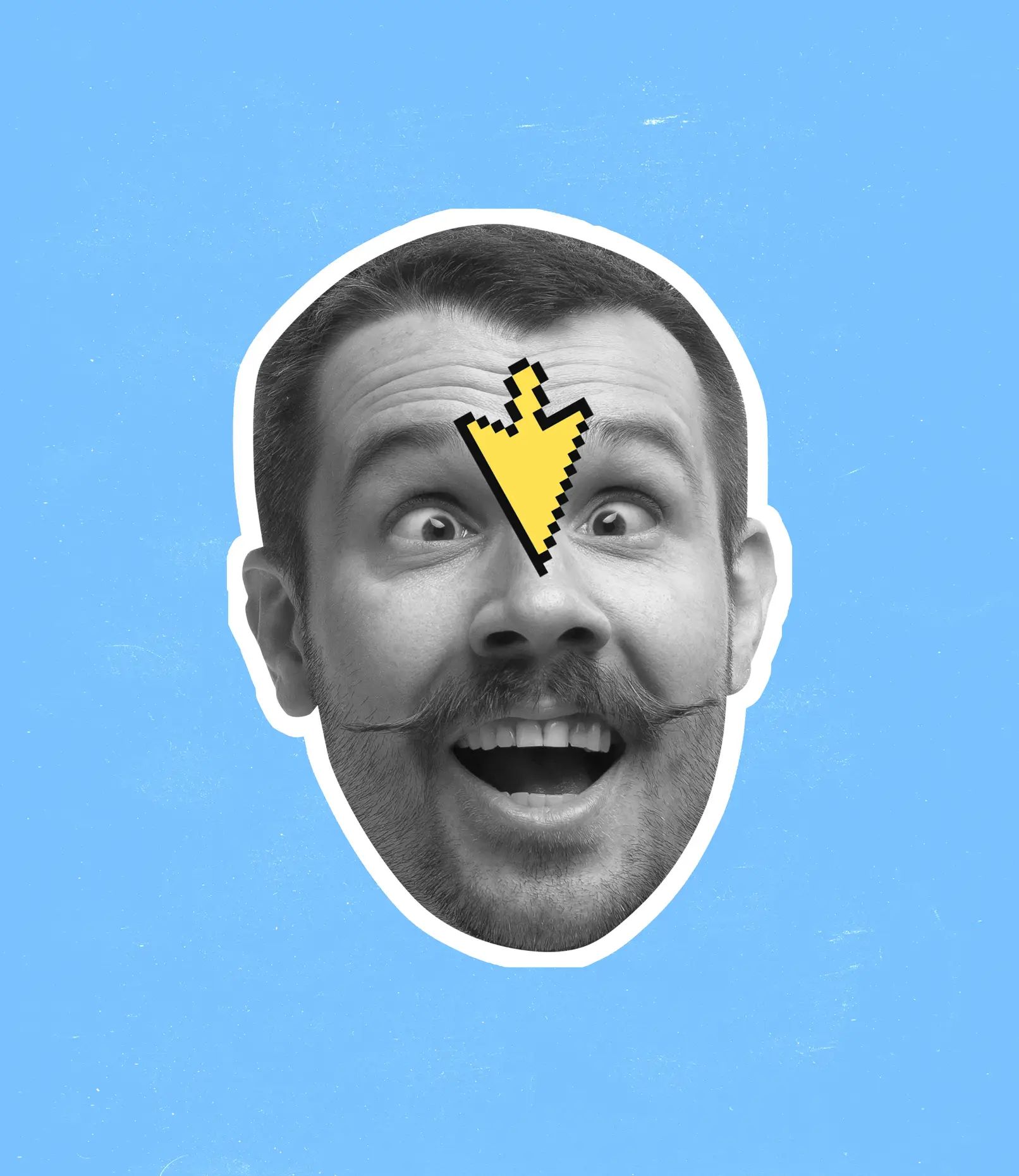 Troca de rosto GIF, criando imagens engraçadas de meme, com uma seta amarela marcando a sobrancelha de um homem.