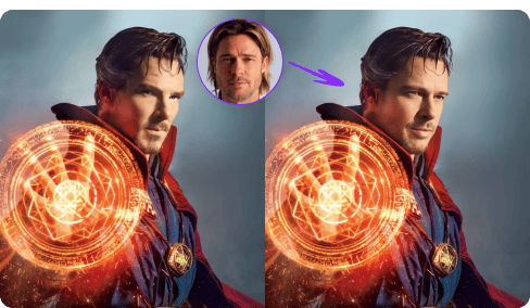 Comparison between the original Doctor Strange and the face-swapped version.