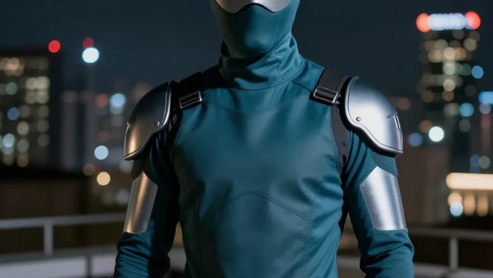 Comparison between the original masked-hero scene and the face-swapped version.