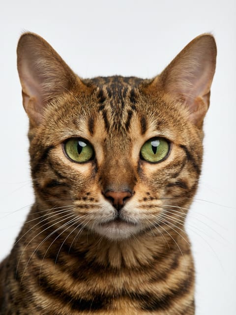 Portrait of a bengal cat. Template for AI furry art generator.