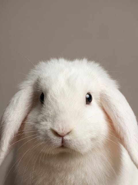 Portrait of a lop-eared rabbit. Template for AI furry art generator.