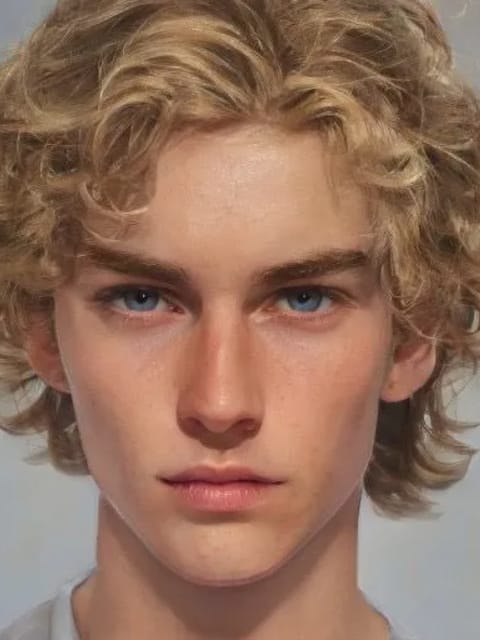 Portrait d'un homme aux courtes boucles blondes. Modèle pour l'échange de visage d'image.